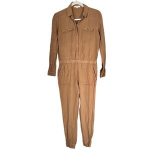 Ann Taylor Loft Women’s Sz XS Coveralls Jumpsuit Brown Linen Blend Jogger Leg
